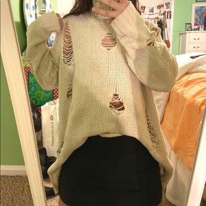 distressed cream sweater
